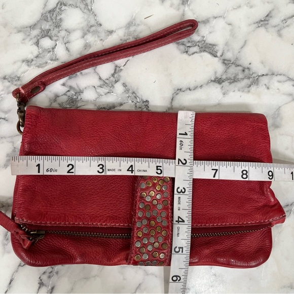 Distressed red leather clutch wallet mixed metal stud details - Picture 6 of 8